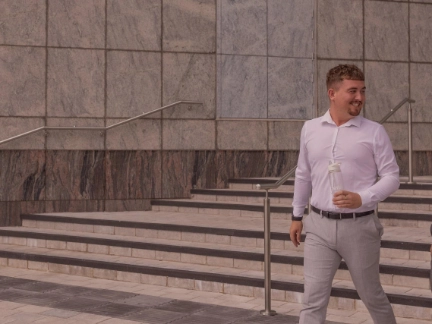 Woman and man walking